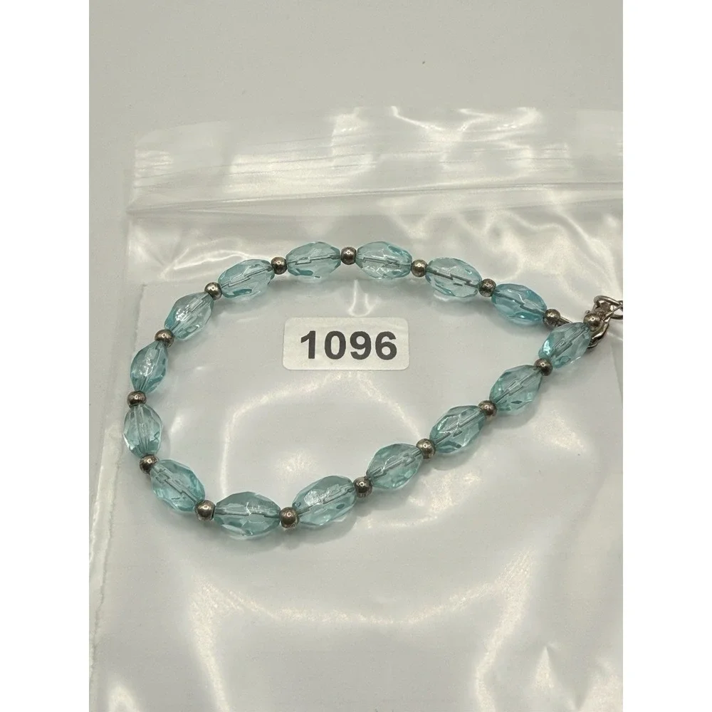 Vintage Sterling Silver Baby Blue Glass Beaded Bracelet 7